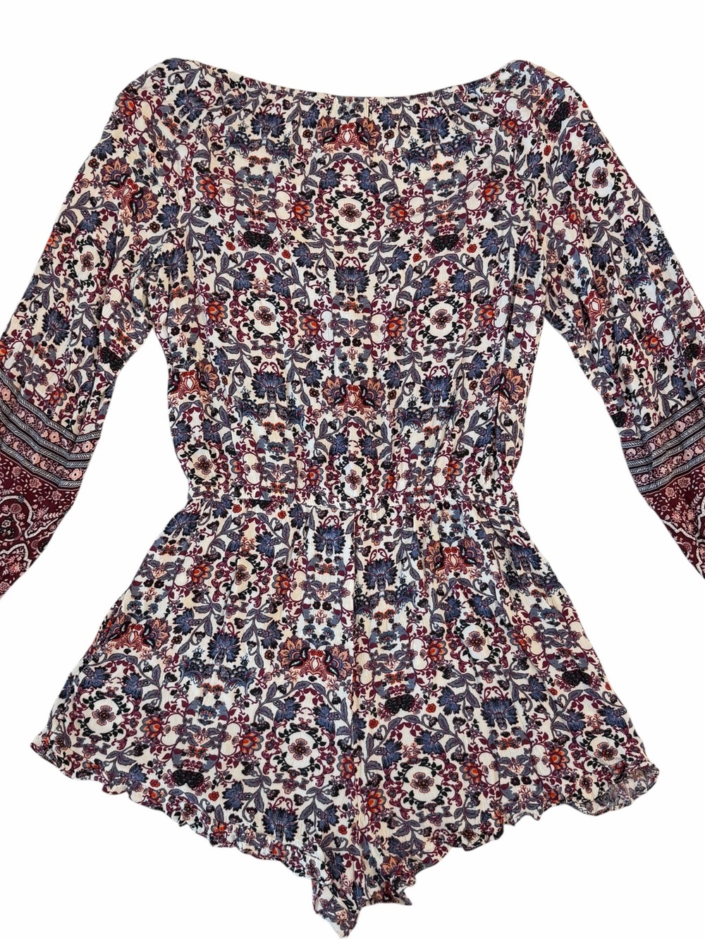 American Eagle Outfitters Floral Print Romper - White, Blue, Burgundy - Picture 2 of 4